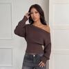 European and American autumn and winter spice girls one-word collar off-the-shoulder knitted sweater for women with waist and thin sexy long-sleeved
