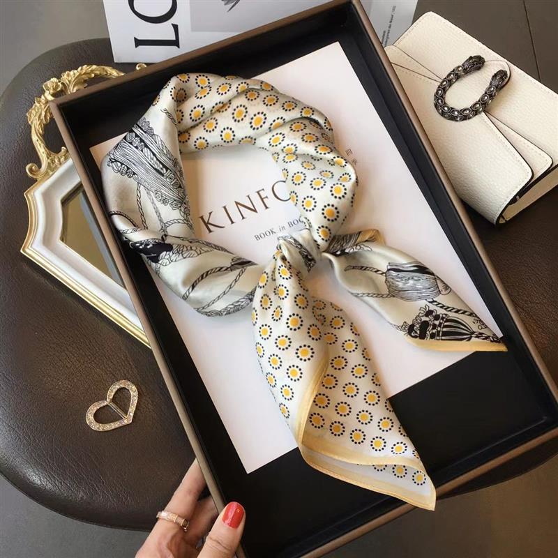 High-end Silk Scarf Lady 70*70cm Silk Square Scarf Women Soft Satin Hairband Neckerchief Tie Female Headband Foulard Bag Ribbon