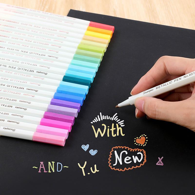 Guangna 6510 Metallic Signature Pen - Hard Tip Watercolor & Outline Pen for Drawing & Design