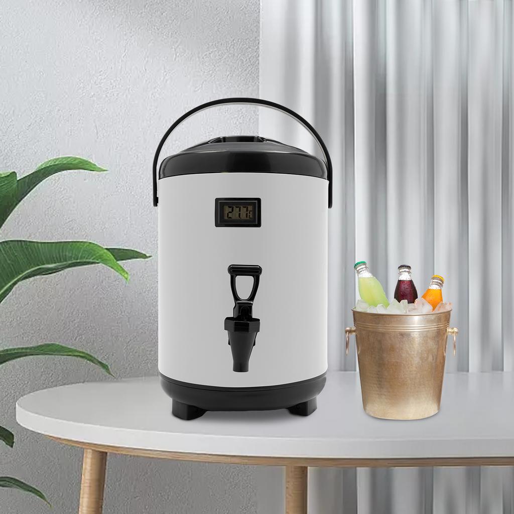 Heißgetränkespender, Isolierter Trinkspender aus Edelstahl, 8 Liter Fassungsvermögen mit Thermometer, 2,11 Gallonen Weißer Trinkbehälter