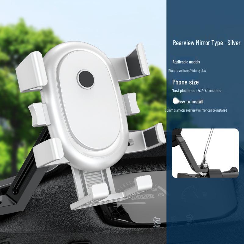 Shockproof Universal Phone Mount for Car, Bicycle & Motorcycle - Electric Vehicle Rearview Mirror Holder for Navigation & Takeaway.