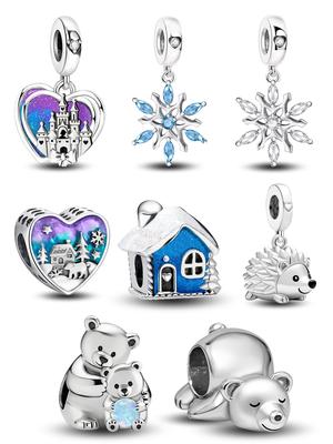 Srebro 925 Niedźwiedź Polarny Płatek Śniegu Jeż Zimowy Amulet Koralik do Tworzenia Bransoletek DIY Biżuteria Wysokiej Jakości Prezent