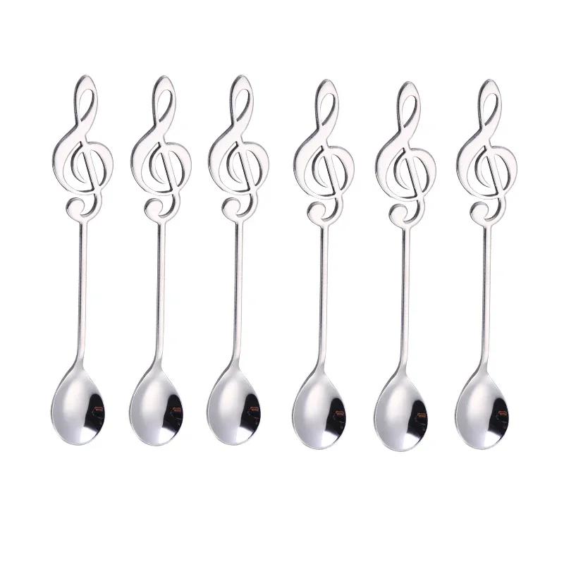 Colorful 6 Pcs Stainless Steel Tea Spoons Set Metal Music Coffee Spoon Ice Cream Candy Teaspoon Rose Gold Spoon