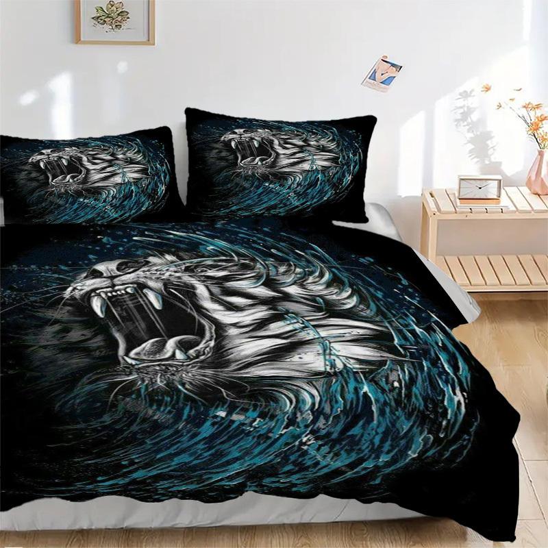

3pcs Tiger Water Wave Design Duvet Cover Set, Cover For Bedroom Guest Room (1 Duvet Cover + 2 Pillowcase, Without Quilt), yy250922199 135x200cm
