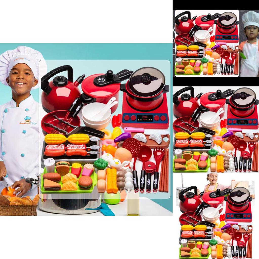 Realistisches Spielküchen-Set für Kinder mit Lichtern und Geräuschen, 61-teiliges Kochspielzeug