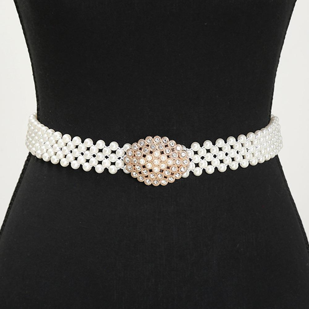 Simple Rhinestone Waist Chain Thin Pearl Waist Belt Fashion Waistband with Pearl For Women Style 2