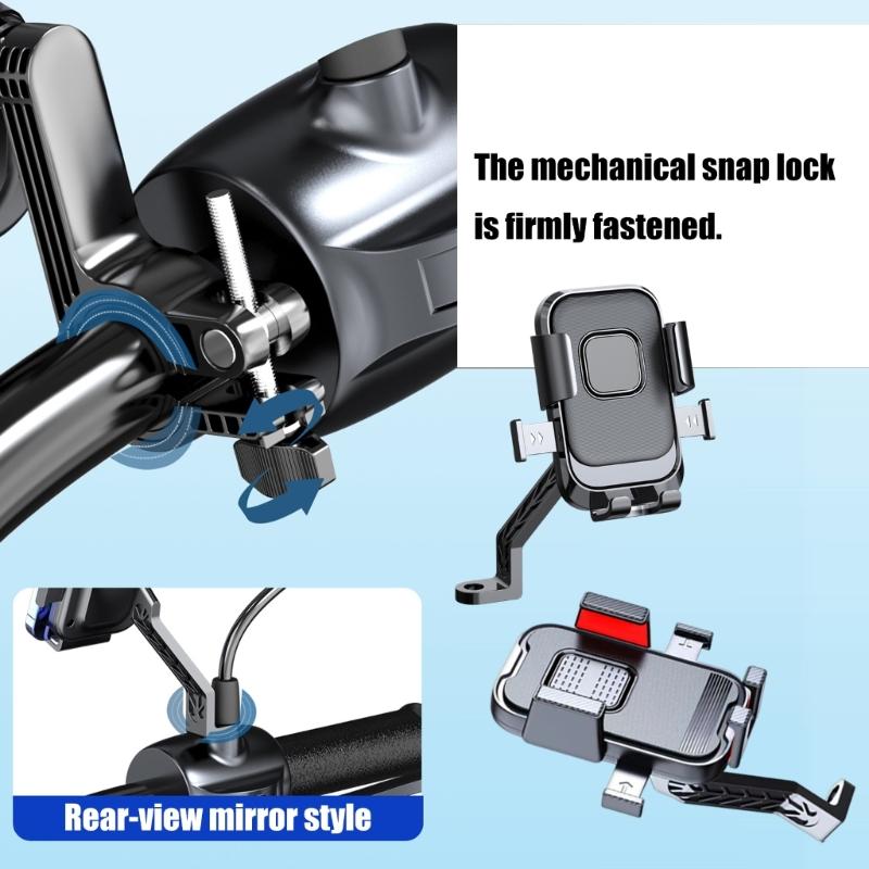 Motorcycle Handlebar/Rearview Mirror Mount Phone Holder Scooter Bike Phone Cradles 360 Degree Rotating Shockproof Stand