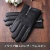 Nappaglo Leather Sheepskin Gloves with Smartphone Handmade Driving Gloves with Long Fleece Lining Smartphone Men's Zipper, Compatible, (Size M, Black,
