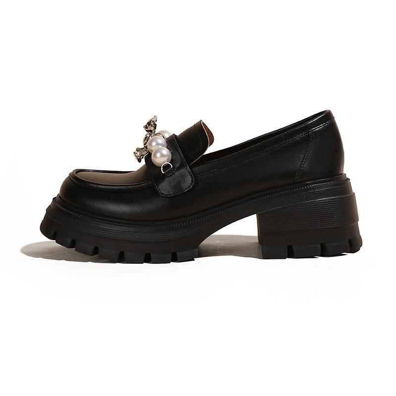 British style platform Oxford shoes fringed pearl new British small leather shoes small heel loafers
