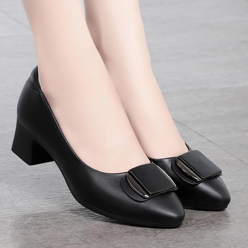 

Women s Chunky Heel Soft Leather Shoes - 2026 Spring Collection for Middle-Aged & Elderly Comfort 35 чёрный