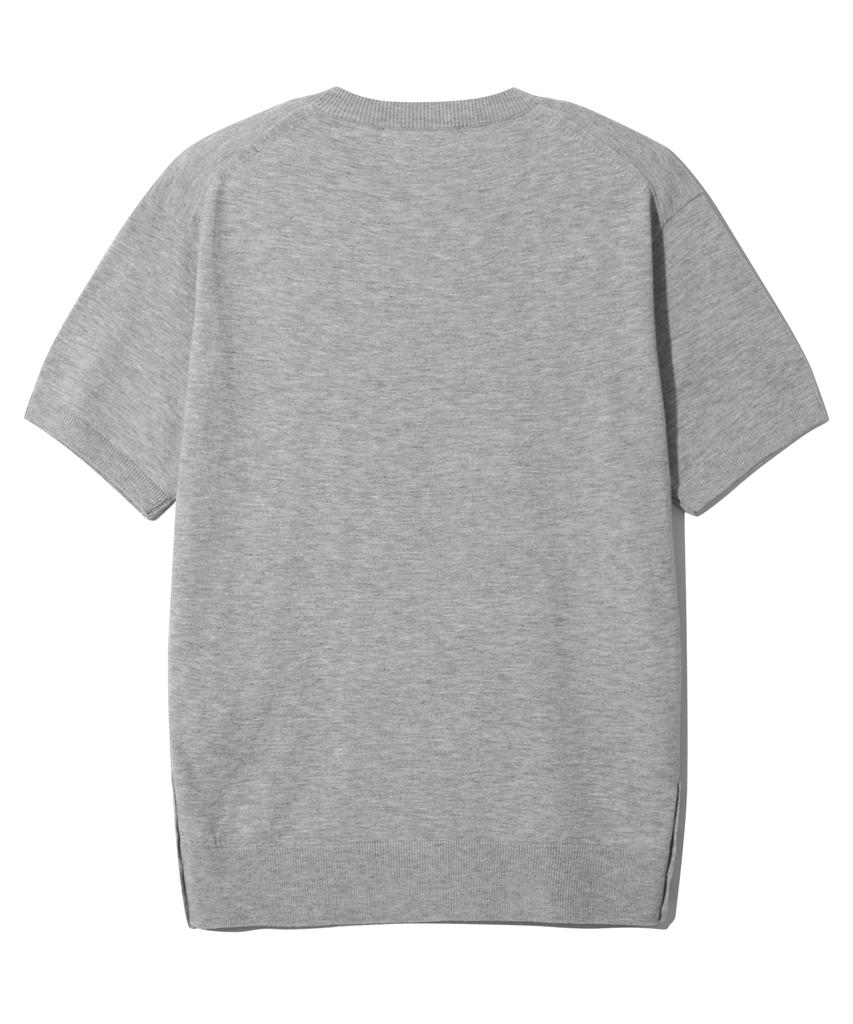 BASEMOMENT Side Slit V-Neck Half Knit Melange Gray