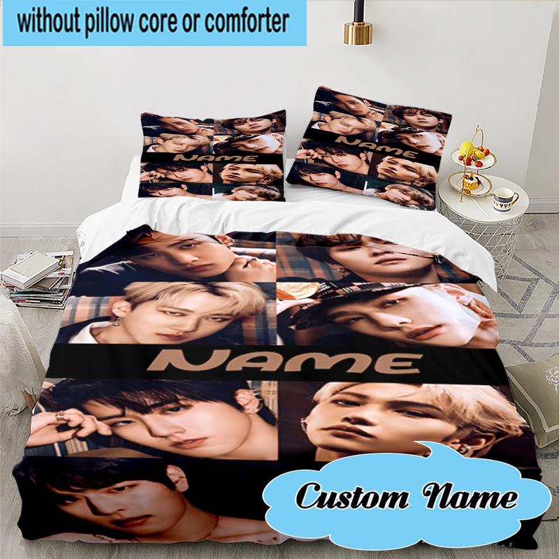 Custom Name 3PCS K-pop Idol Collage Bedding Set, Including 1pc Duvet Cover And 2pcs Pillowcases, Suitable for Dorms and Bedrooms Gift