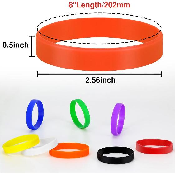 100PCS Blank Silicone Wristbands Elastic Universal Bracelets Rubber Wholesale Bracelet Bands Bulk