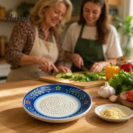 Gadget da Cucina in Ceramica Resistente Grattugia Aglio Zenzero, Piatto Trituratore Manuale 2-in-1 per Cucinare, Base Grattugia Verdure Piatta Portatile Facile da Pulire