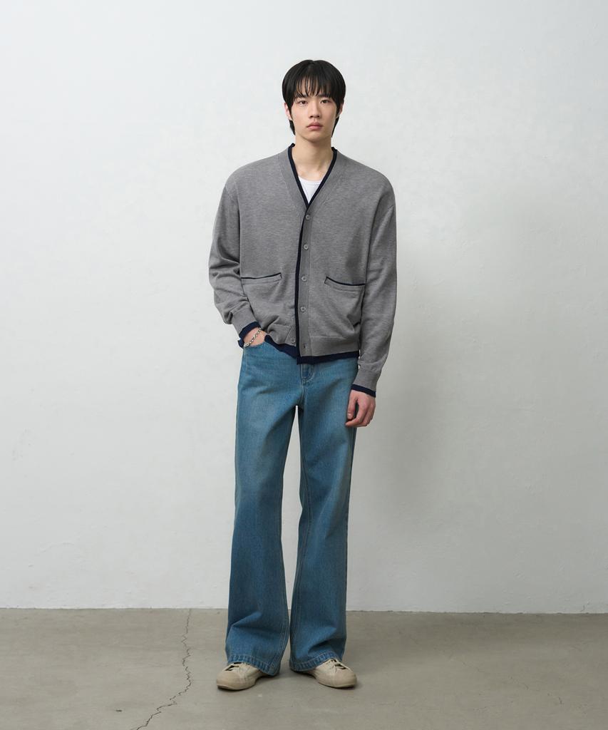 Draw Fit Wool Blend Layered Crop Cardigan [Light Grey]