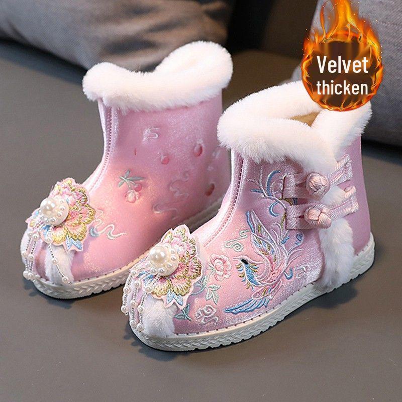 Mädchen Rote Bestickte Hanfu Winterstiefel – Chinesischer Ethnischer Stil