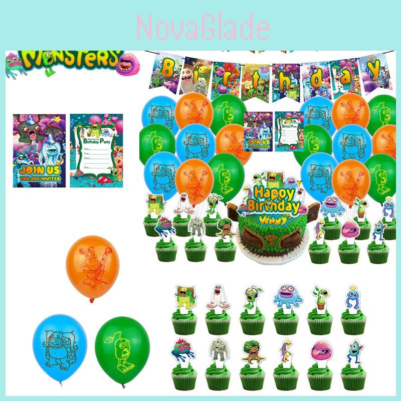 My Singing Monsters Birthday Party Decorations Set Colorful Balloons Paper Banners And Cake Toppers