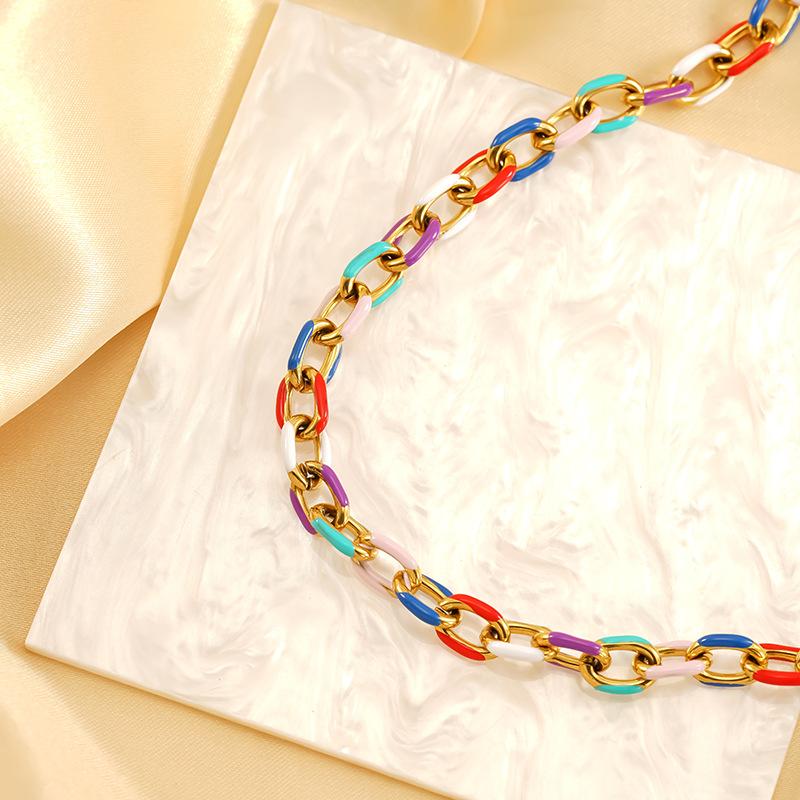 Kubanische Kette Bunte Schlüsselbeinkette Halskette Emaille Epoxid Mehrfarbig Persönlichkeit Trend Titanschmuck