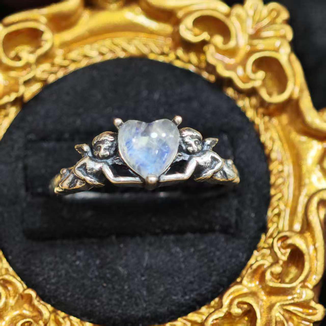 Кольцо из стерлингового серебра с лунным камнем, совой, астронавтом и ангелом - Уникальный дизайн женских украшений Adjustable Open