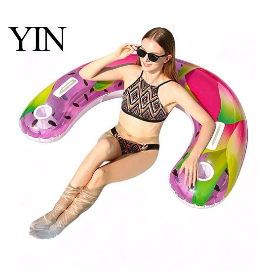 Swimming Pool Accessories U-shaped Inflatable Float for Adults, Blow-Up Floating Lounge Chair Foldable with Drink Holder, Party Beach Lake Essentials