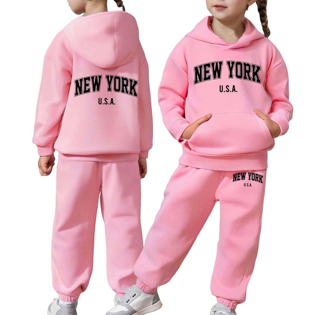 Boys Girls Sweatsuit Clothing Hooded Sweatshirt Jogging Sweatpants Tracksuits Set Fashion Outfit