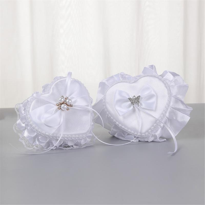 Wedding Rings Holder With Pearls Decors Soft Padding Bride Rings Box For Bridal Essential Ceremony Rings Organizer Case