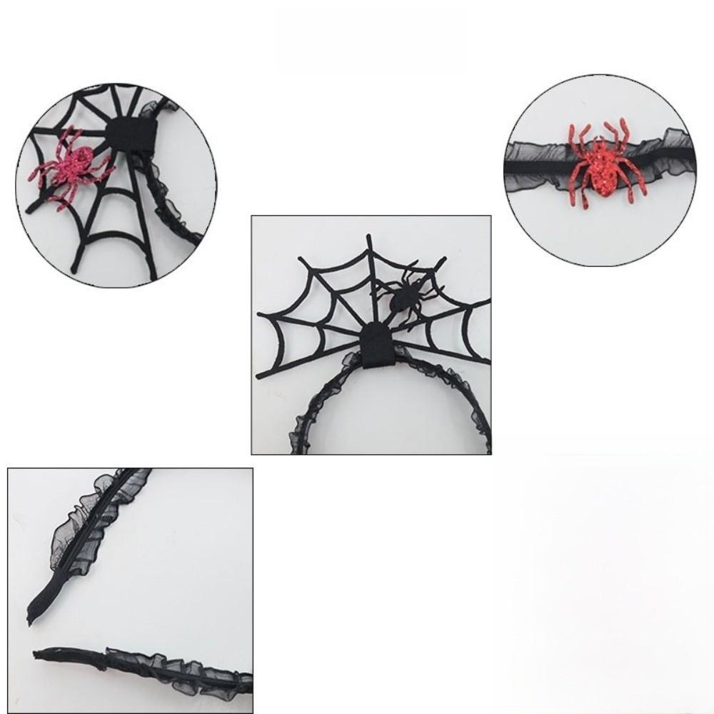 Mesh Halloween Headband Ruffles Spider Web Hairband Creative Hairband Necklace Set  Boys/Girls
