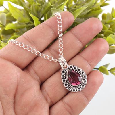 Birnenförmiger Rhodolith-Stein 925 Sterlingsilber Mutter Geschenk Geburtstag Anhänger Schmuck PP-26-45