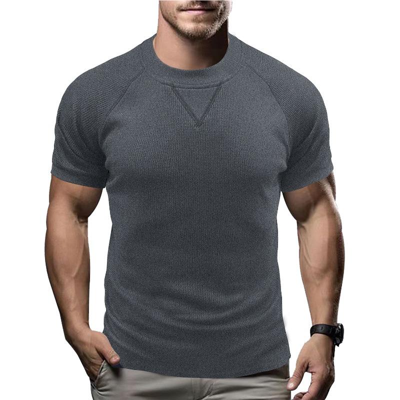 Men Solid Waffle Crew Neck Short Sleeve Loose Casual T Shirt