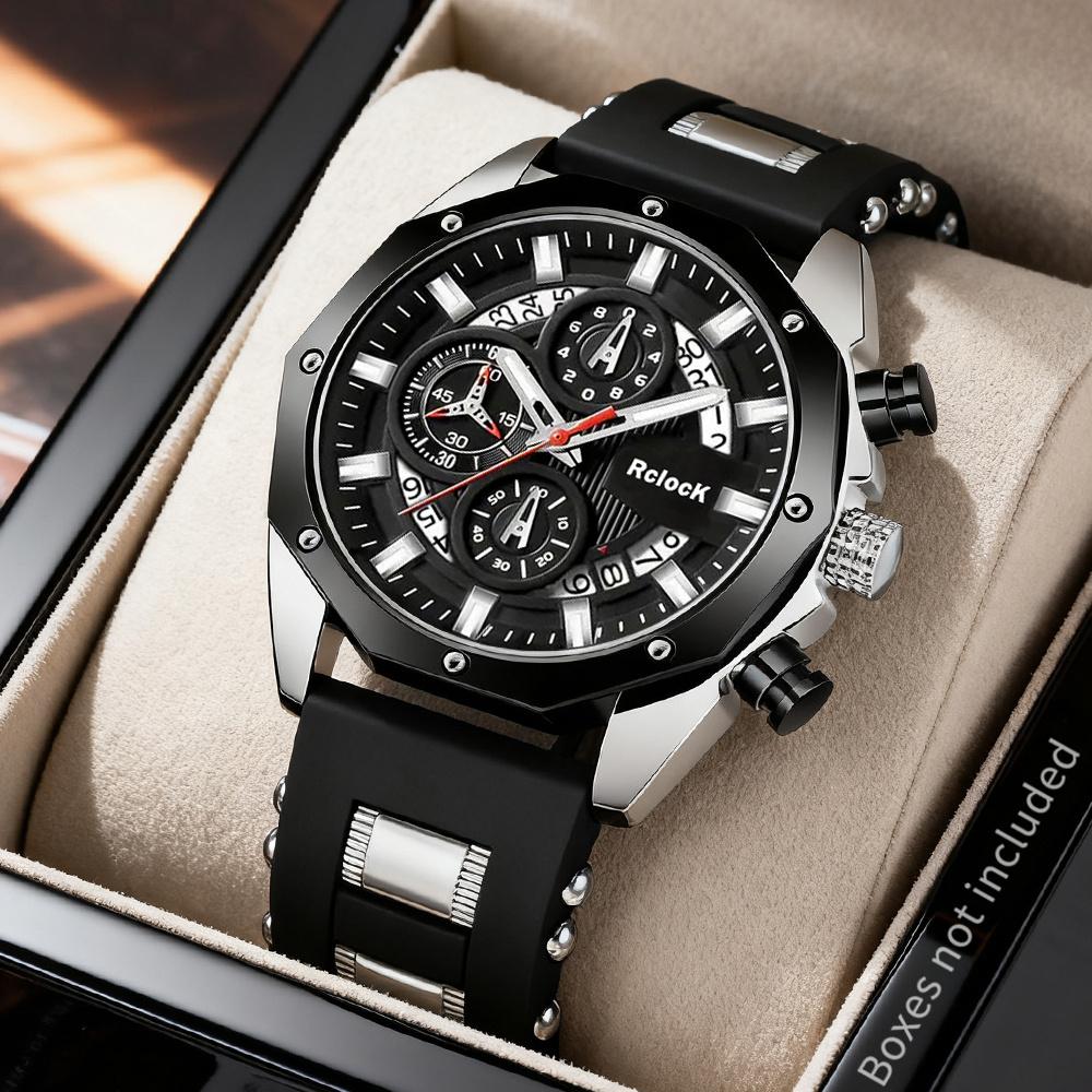 1 Stück Herren Sport Quarzuhr Großes Zifferblatt Armbanduhr Silikonarmband Datum Männlich Business Casual Uhr Geschenk