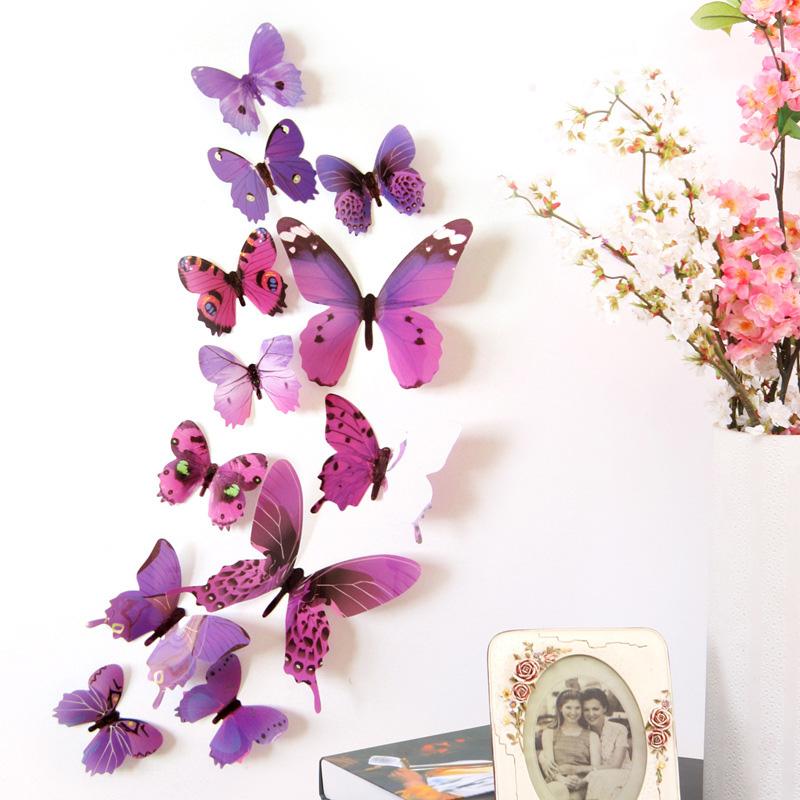 12Pcs 3D Butterfly Wall Stickers Living Room Bedroom Background Refrigerator Decoration PVC Simulated Butterflies Stickers