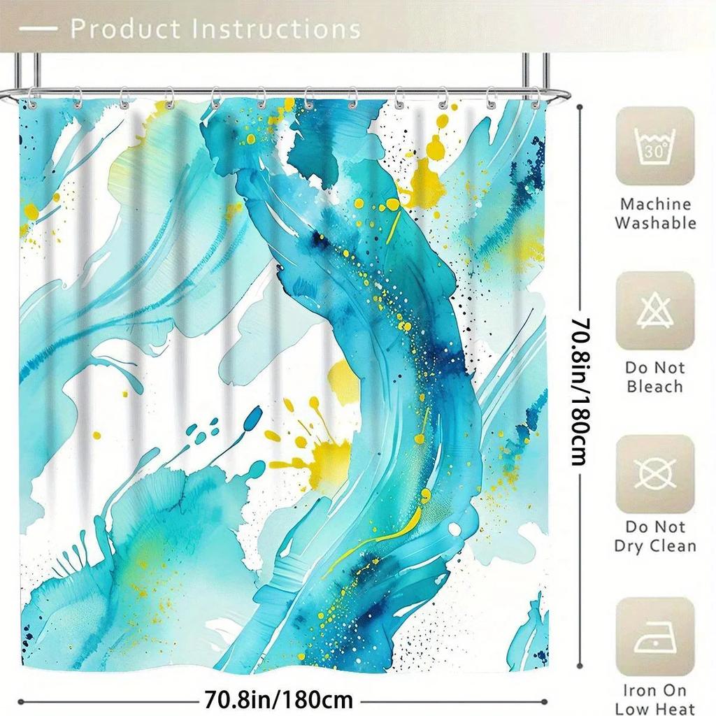 Blue Ocean Shower Curtain-Fashion Blue Green and Yellow Abstract Design Bathroom Decorative Curtain 180x200cm