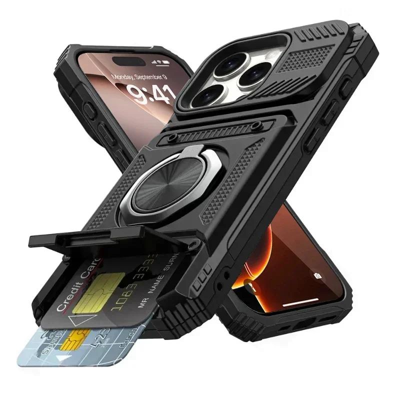 

Чехол для iPhone 17 16 15 14 13 Pro Max Plus 17 Air Магнитный Вращающееся Кольцо-Подставка Сверхпрочная Защита от Падений Чехол-Бумажник Бронированный iPhone17 Pro чёрный