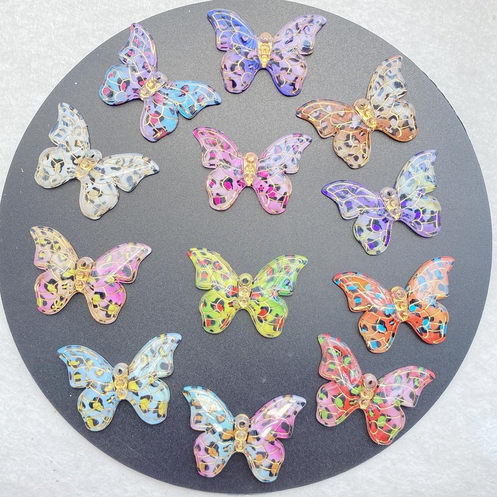 10Pcs Cute Colorful Shiny Butterfly with a Hole Flat Back Resin Scrapbooking DIY Jewelry Hairpin Craft Decoration Accessorie