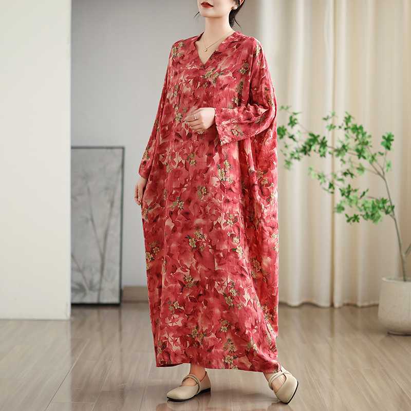 Vintage Long Dress with Cotton and Linen Patterns