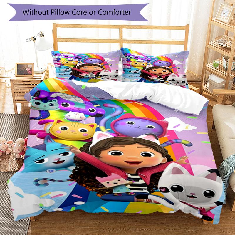 3pcs Gaby's Bubble House3 Design Cover Set - HD Printed Bedding with 1 Cover and 2 Pillowcases - Perfect for Home and Dorm Decor