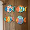 Coastal Wall Art Decor 4PCS Aspen Wood Fish Decor, Colorful Hanging Vintage Distressed Sculptures Art, Beach Theme Decorative Plaques for Bathroom