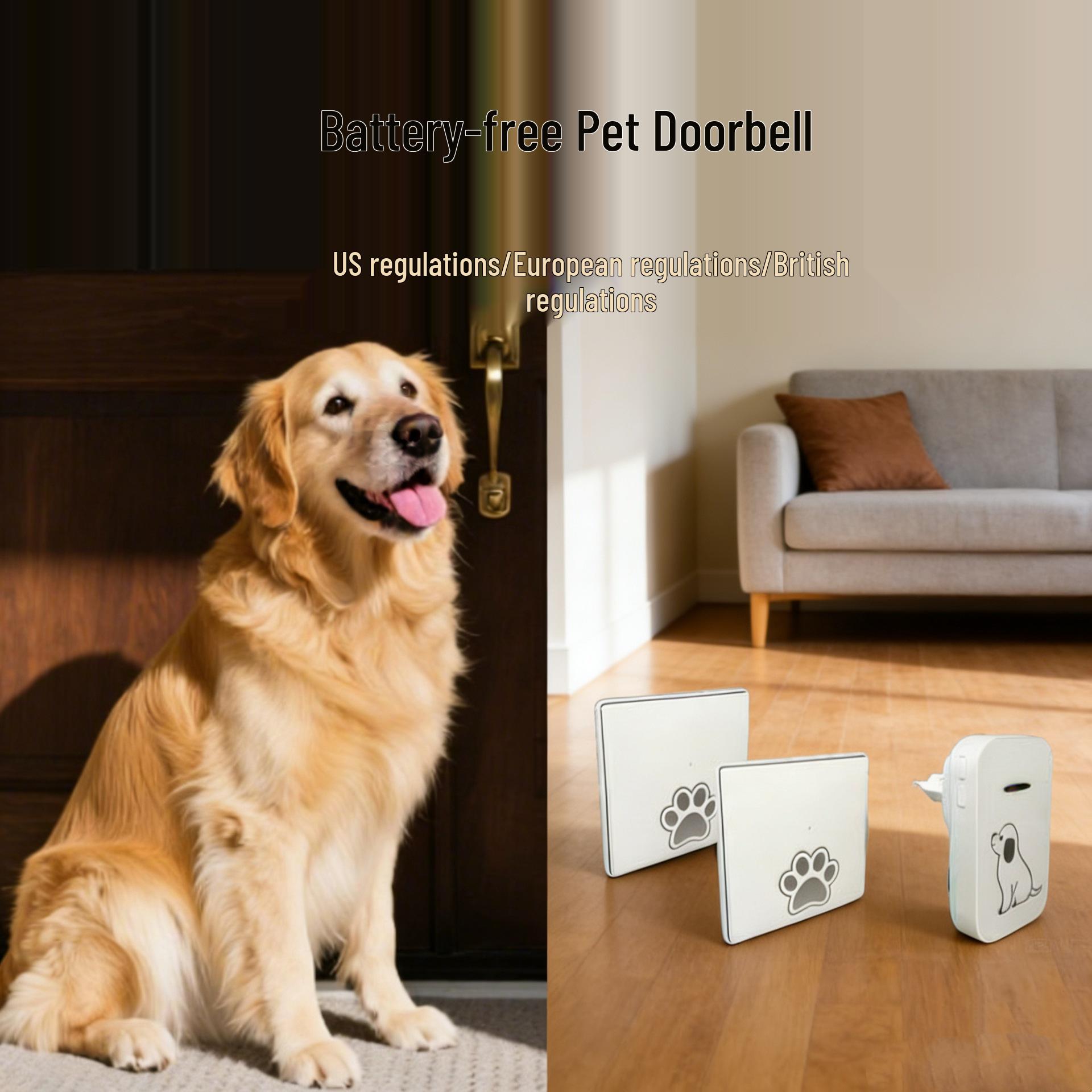 Chenji Self-Powered Wireless Pet Doorbell - Waterproof Puppy Entry Chime UK Standard