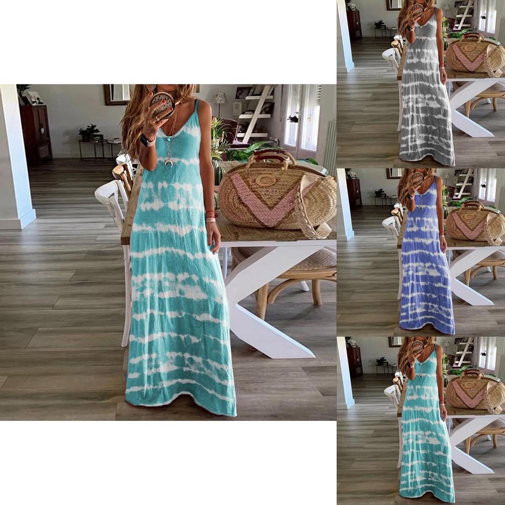 Women Summer Casual Long Maxi Dress With Fashionable Print For Beach Outings