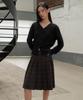 Woman Women'S Buckle Pleated Check Knee-Length Skirt [Gray]