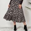 Fusta de femeie cu talie înaltă, elegantă, care atinge pielea, elastică, manopera fină, îmbrăcare șifon, imprimeu leopard, fustă în formă de A, îmbrăcăminte zilnică
