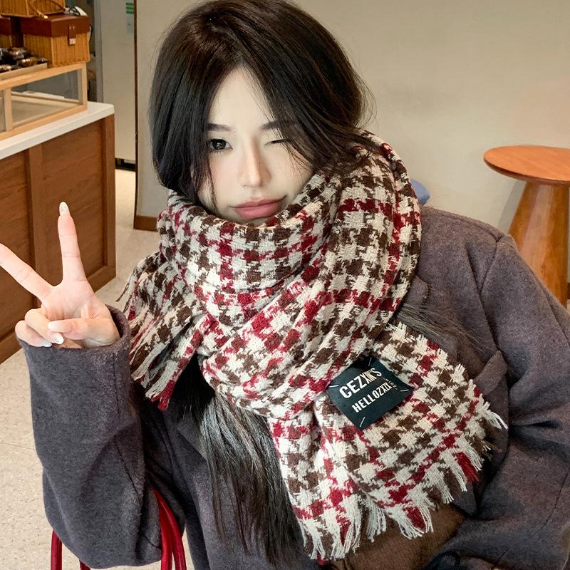 Scarf Winter couple scarf lengthened and thickened to keep warm, birthday gift for girlfriend, knitted plaid striped shawl