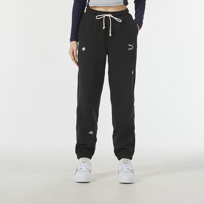 Puma Embroidered Drawstring Running Fitness Knit Pants Women Bottoms Black 625810-01