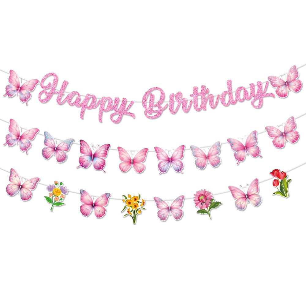 

Butterfly-themed Birthday Banner happy Birthday Banner Birthday Decoration Atmosphere Arrangement