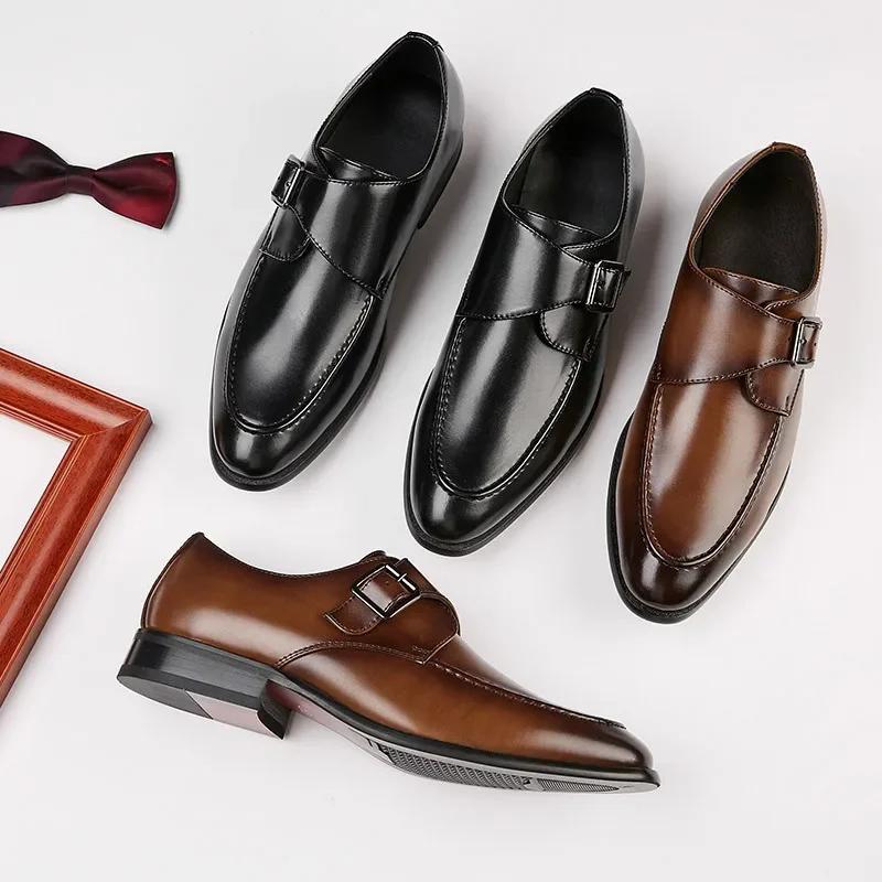 Fashion Classic Business Single Buckle Shoes Men Designer Formal Dress Leather Shoe Men's Monk-Strap Shoes for Man sapatos masculinos