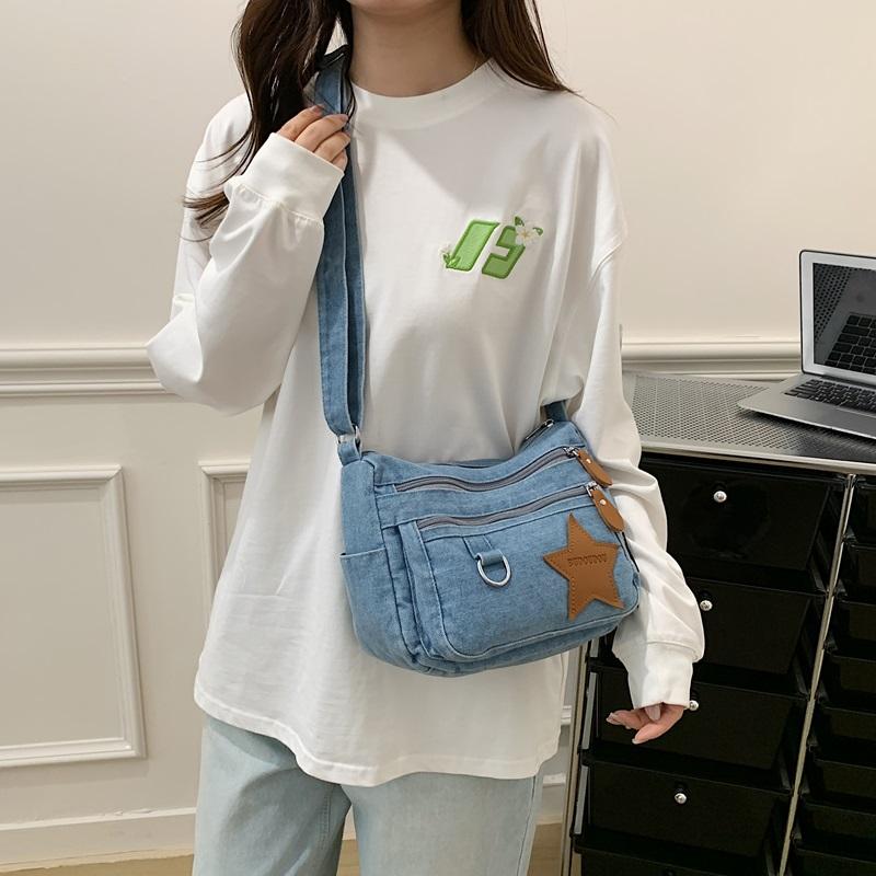 Denim Large Capacity Women's Crossbody Bag Commuter Multi-compartment Five-pointed Star Shoulder Bag