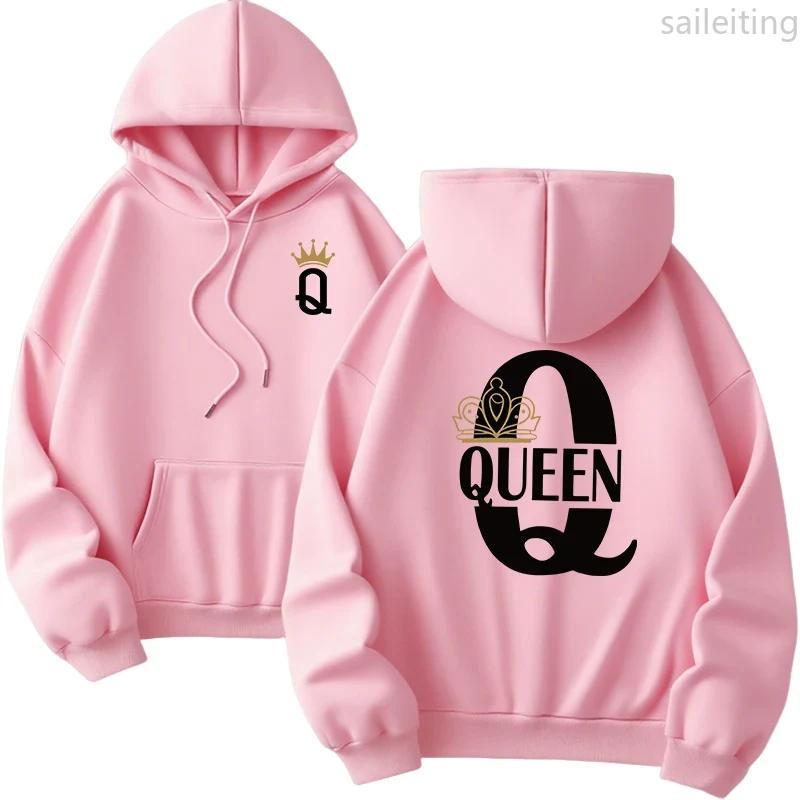Queen King Print Pullover Woman Fall Winter New Arrival Couples Sweatshirts Home Outdoor Comfort Warm Casual Hoodies Aesthetic