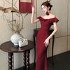 Elegant French-Style One-Shoulder Summer Dress for Women - Slimming, Waist-Cinched, Long, Hip-Hugging Design