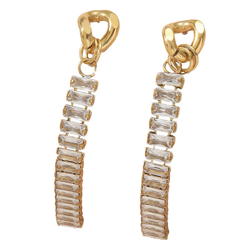 Women's Long Tassel Earrings - Titanium Stainless Steel with Diamond Inlay.