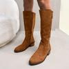 Fashion Women's Chunky Single Boots Spring New Round Head Suede Side Zipper Soft Sole Anti-slip Wear-resistant High Boots
